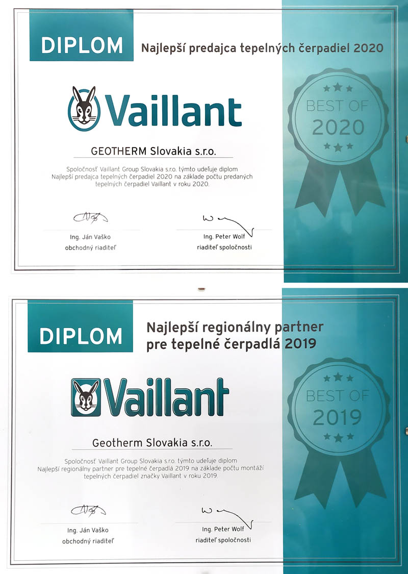 Geotherm Slovakia - najlepší predajca tepelných čerpadiel Vaillant 2020.