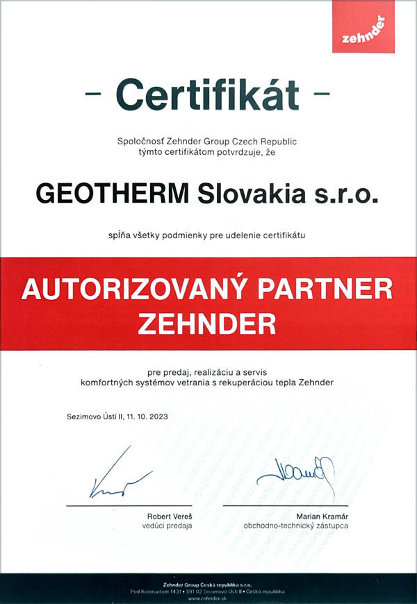 Geotherm autorizovaný partner Zehnder